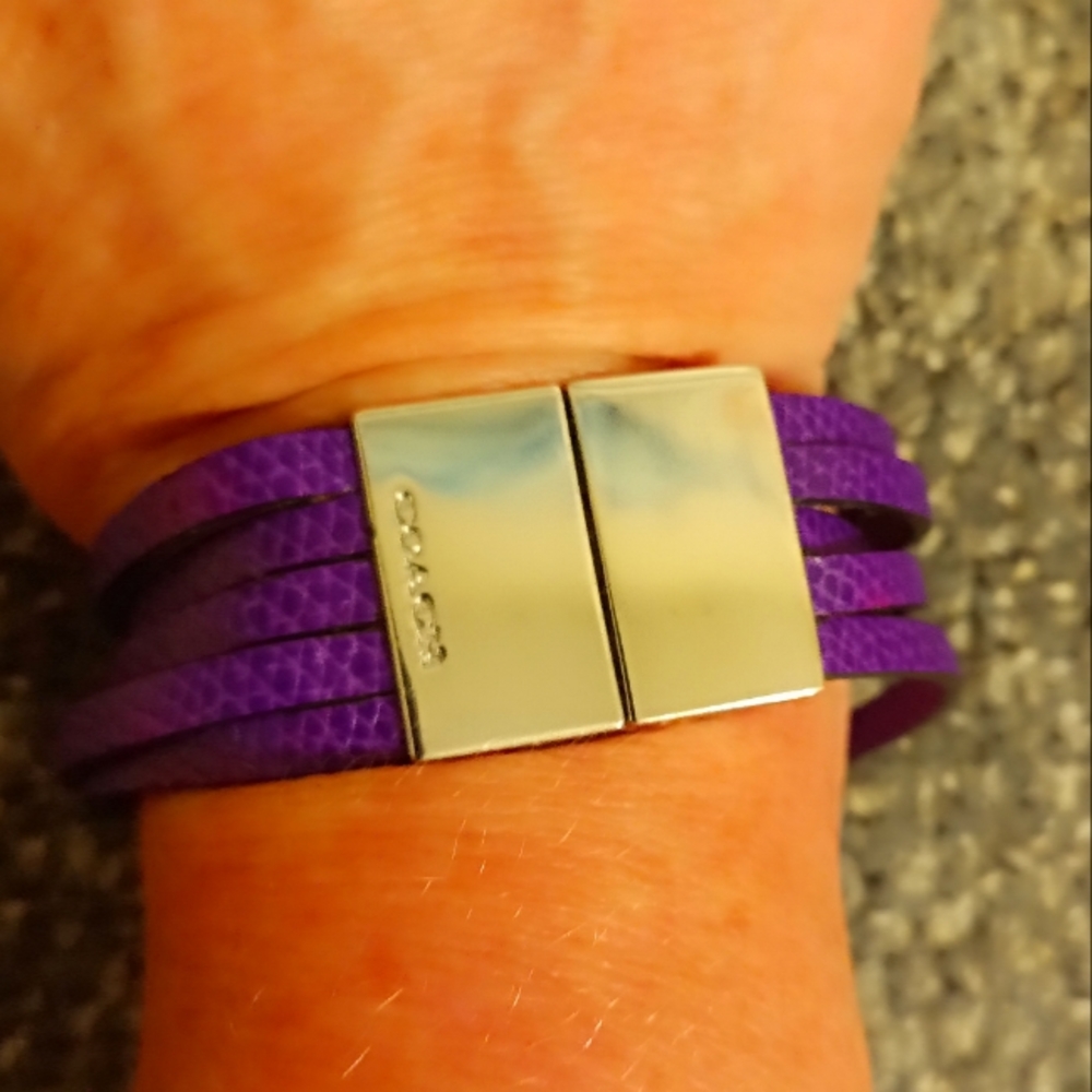 Coach Purple Leather Bracelet with Silver Clasp